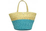 Straw Tote: Woven Wheat Straw Tote - 2 Tones - Turquoise - BG-R11053TQ